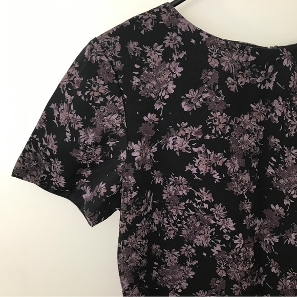 Vintage Talbots black and purple mini floral short sleeve midi dress - Picture 3 of 11